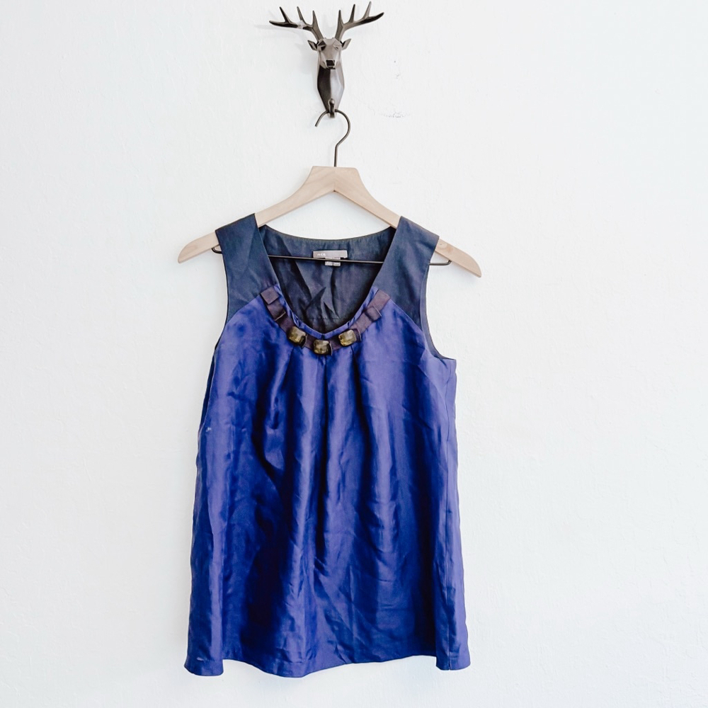 Vince Women's Blue Navy Silk Sleeveless Blouse Top XS